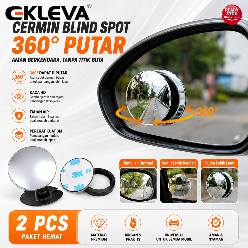 EKLEVA Spion Mini Cembung Mobil Wide Angle Blind Spot Universal