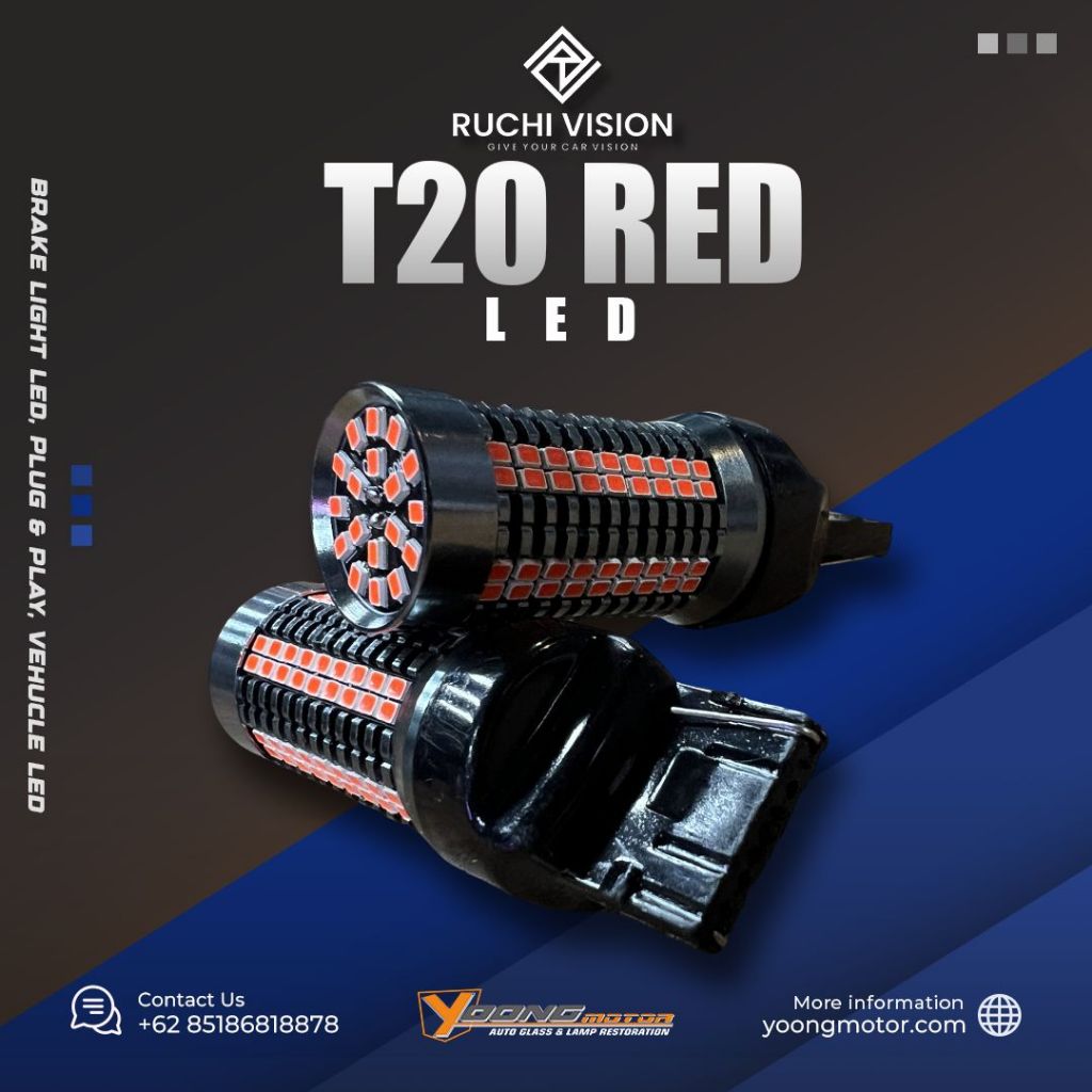 Bohlam LED Mobil T20 Red Ruchi Vision Original
