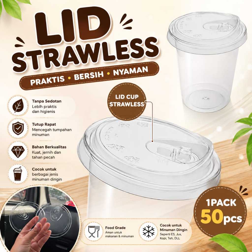 PET Lid Cup Strawless / Tutup Cup isi 50pcs
