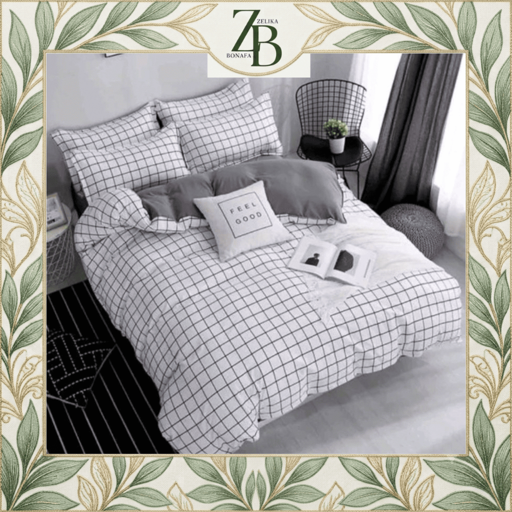 Bedcover Set KOTAK POLOS PUTIH FULL / KOMBINASI 2 WARNA Lengkap Selimut & Sprei Set Ukuran Single / 