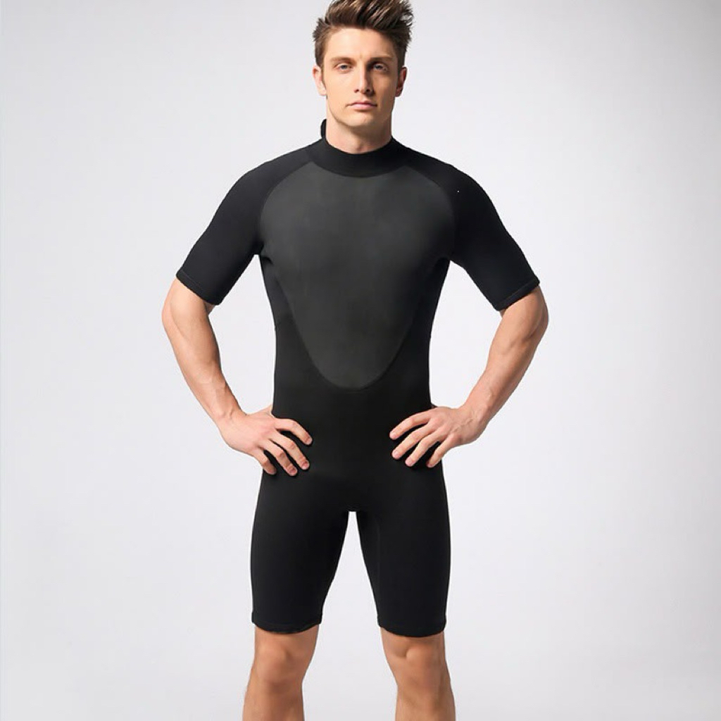 WS110 Wetsuit Onepiece Hitam Pria Lengan dan Celana Pendek