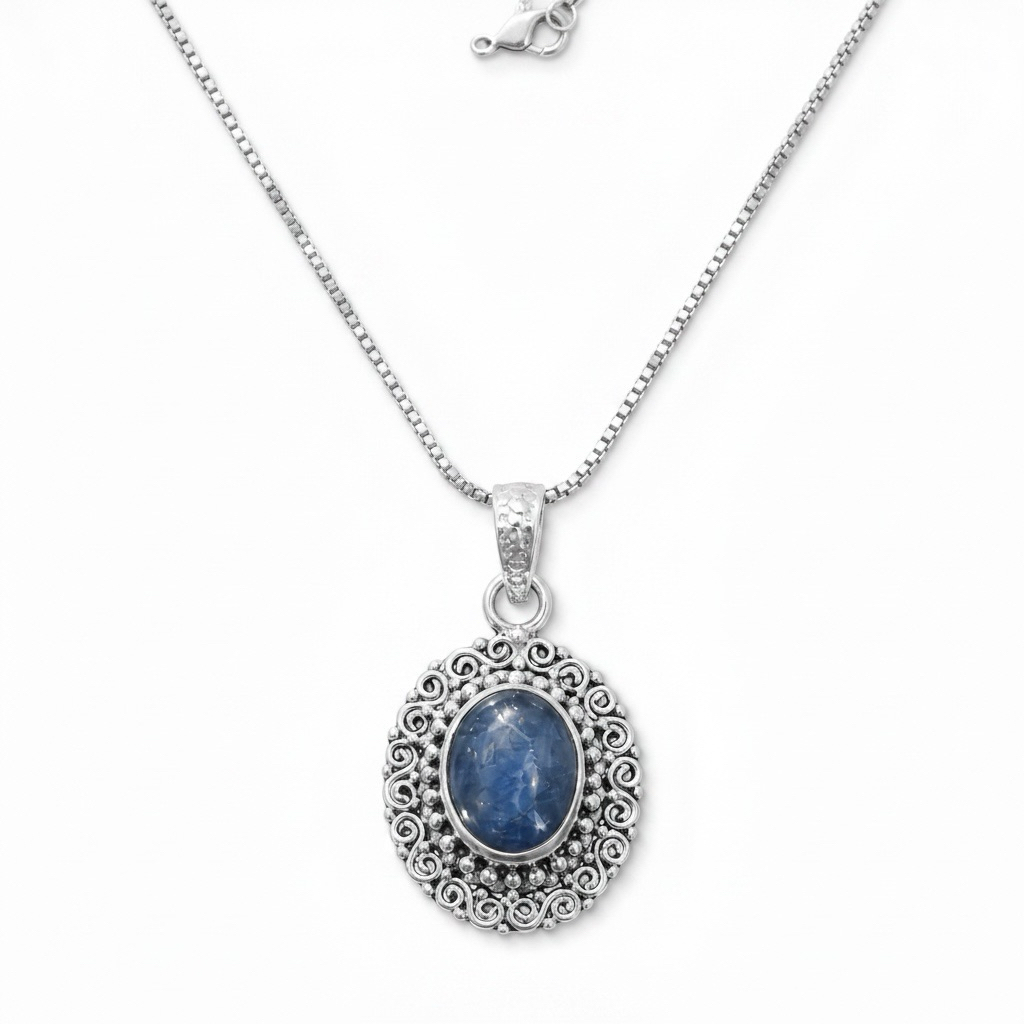 Liontin perak 925 dengan permata kyanite asli | Pendant silver 925 with natural kyanite stone | Nary