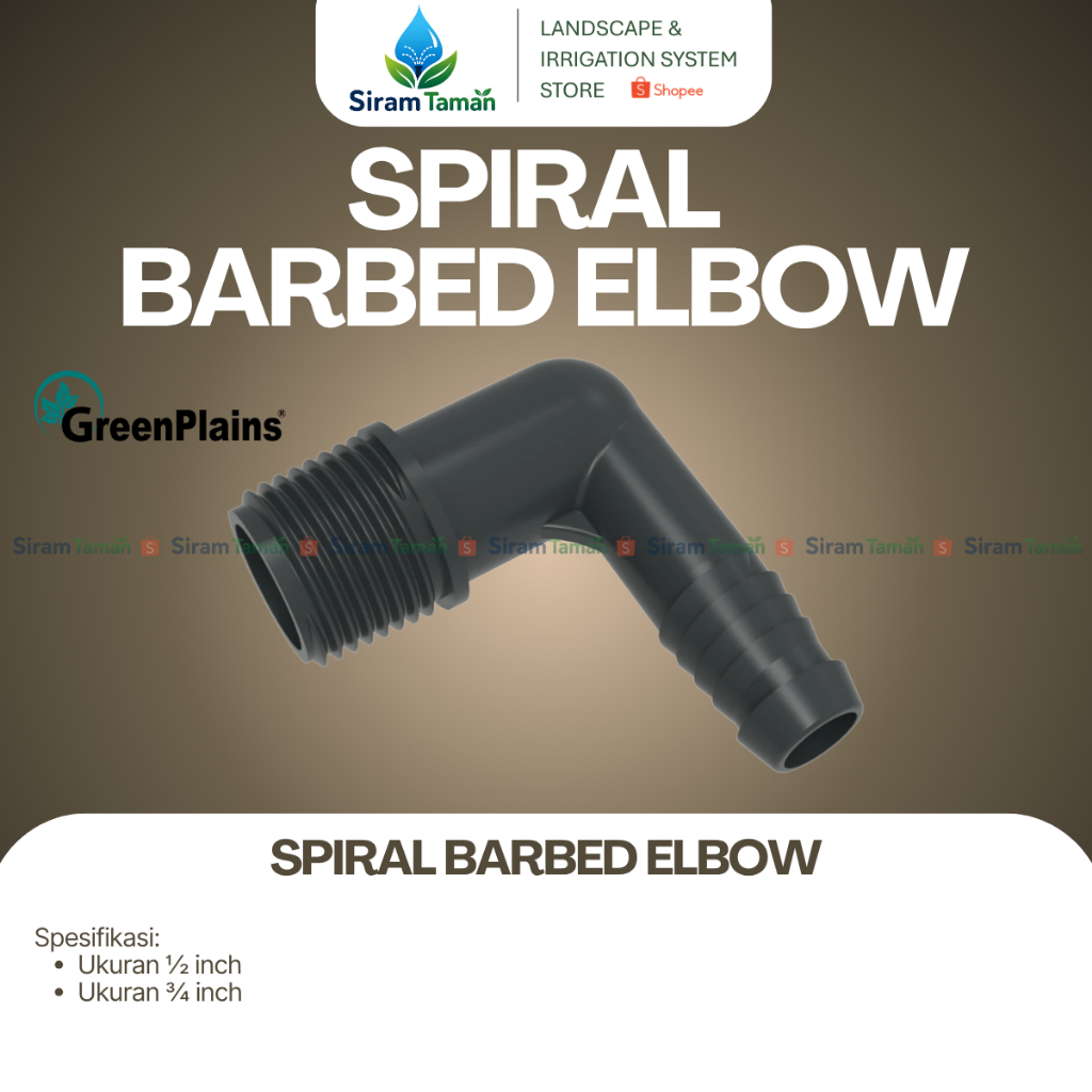 Greenplains Spiral Barbed Elbow - SBE / Siku L Drat Luar x Nepel Ulir Spiral Selang PE (1/2" & 3/4" 