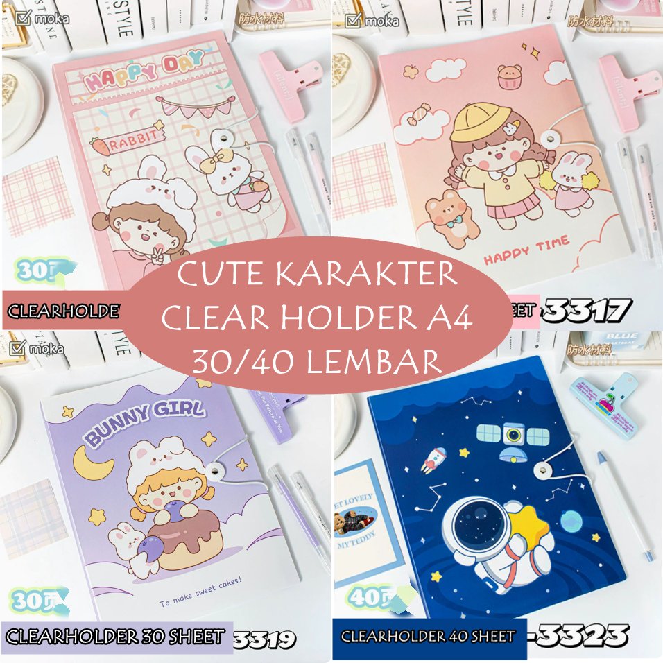 [ORGM] Tempat File Clear Holder A4 Karakter Lucu 30/40 Lembar Motif Kartun Karakter Lucu
