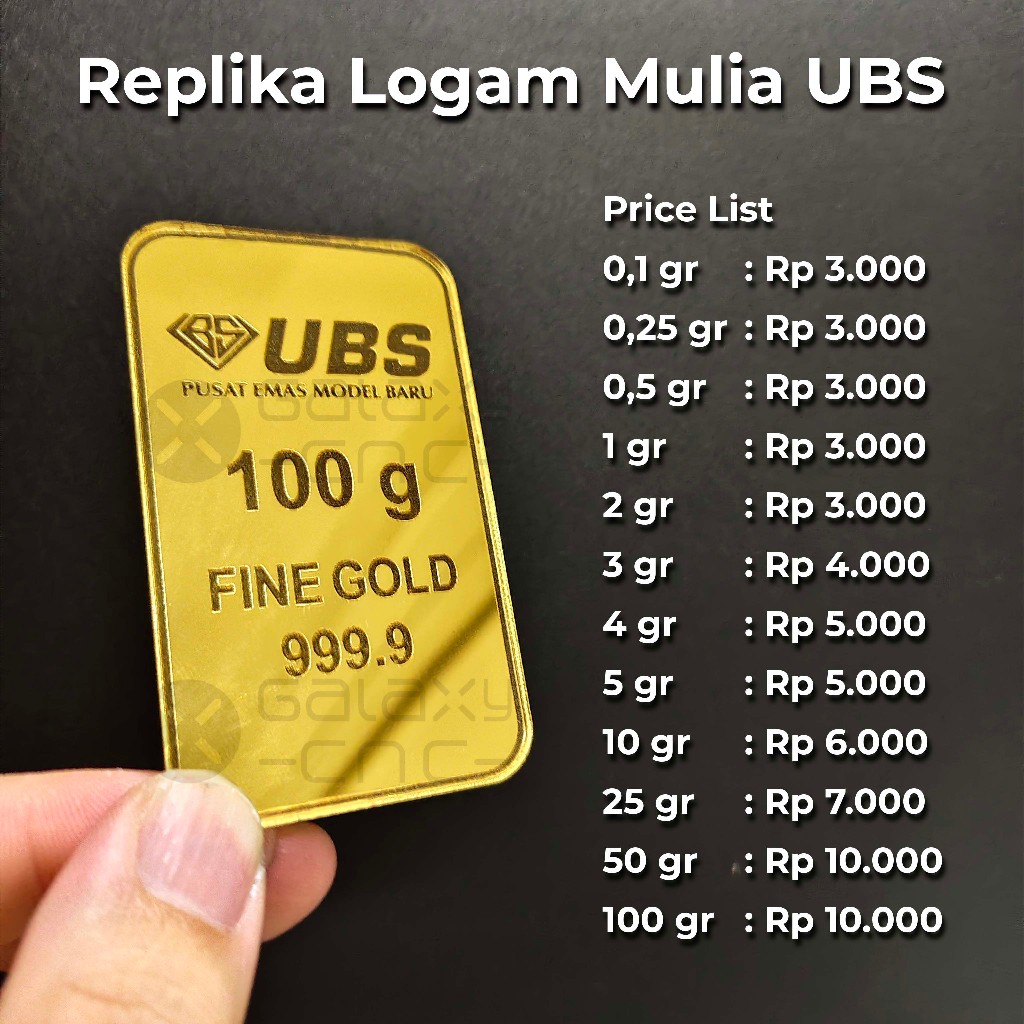 Replika Logam Mulia UBS 0,1gr / 0,25 gr / 0,5 gr / 1 gr / 3 gr / 4 gr / 5 gr / 10 gr / 25 gr / 50 gr