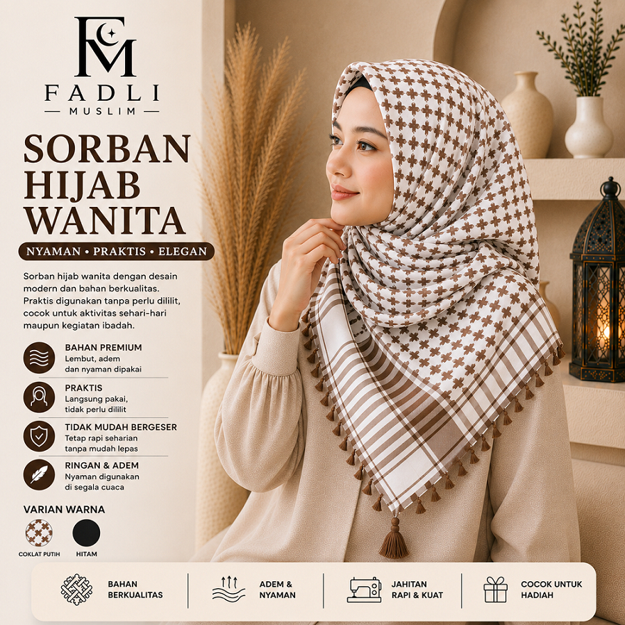 Hijab Sorban Shemagh Motif Arab Bahan Adem