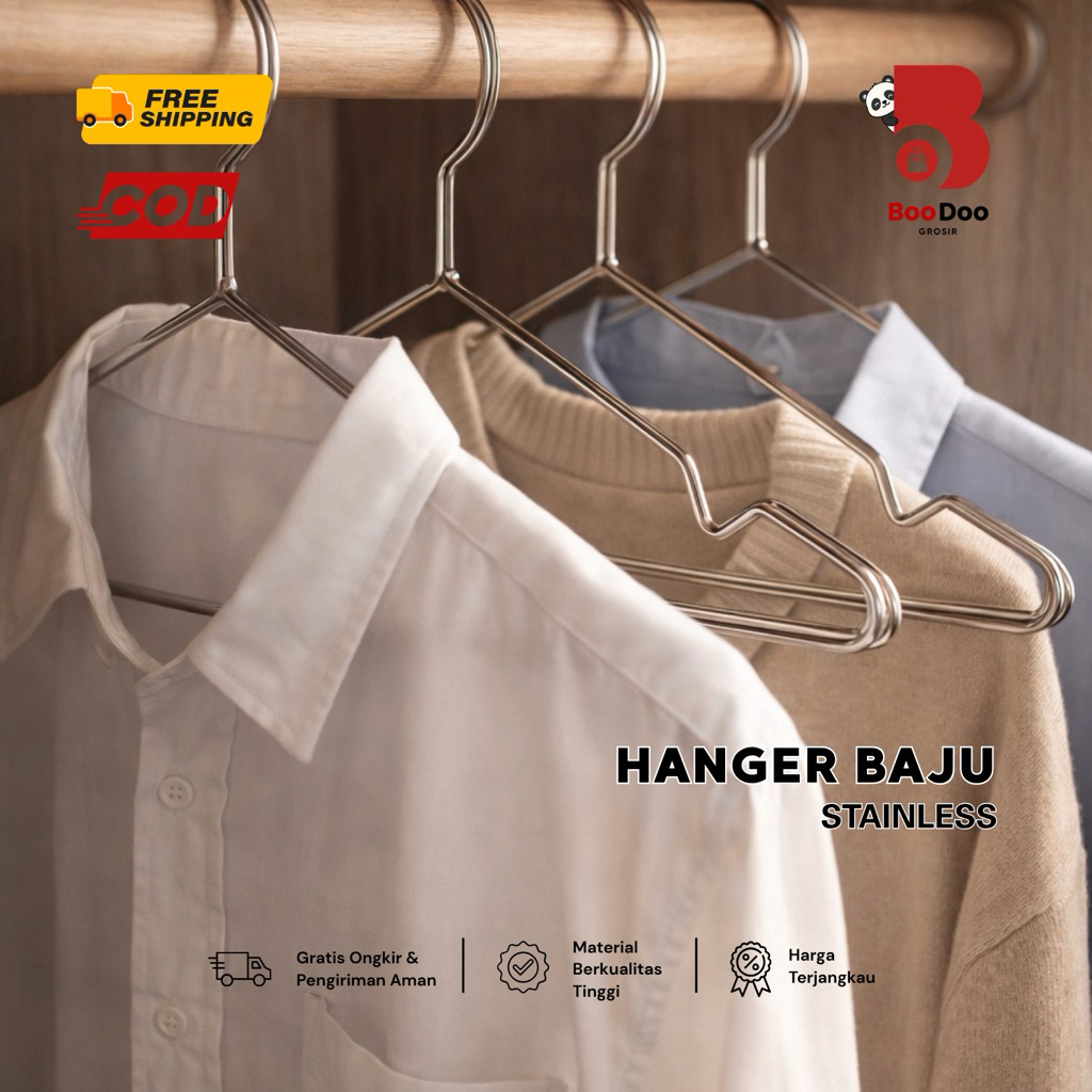 BOODOO GROSIR - Hanger Stainless Anti Karat Hanger Baju Pakaian