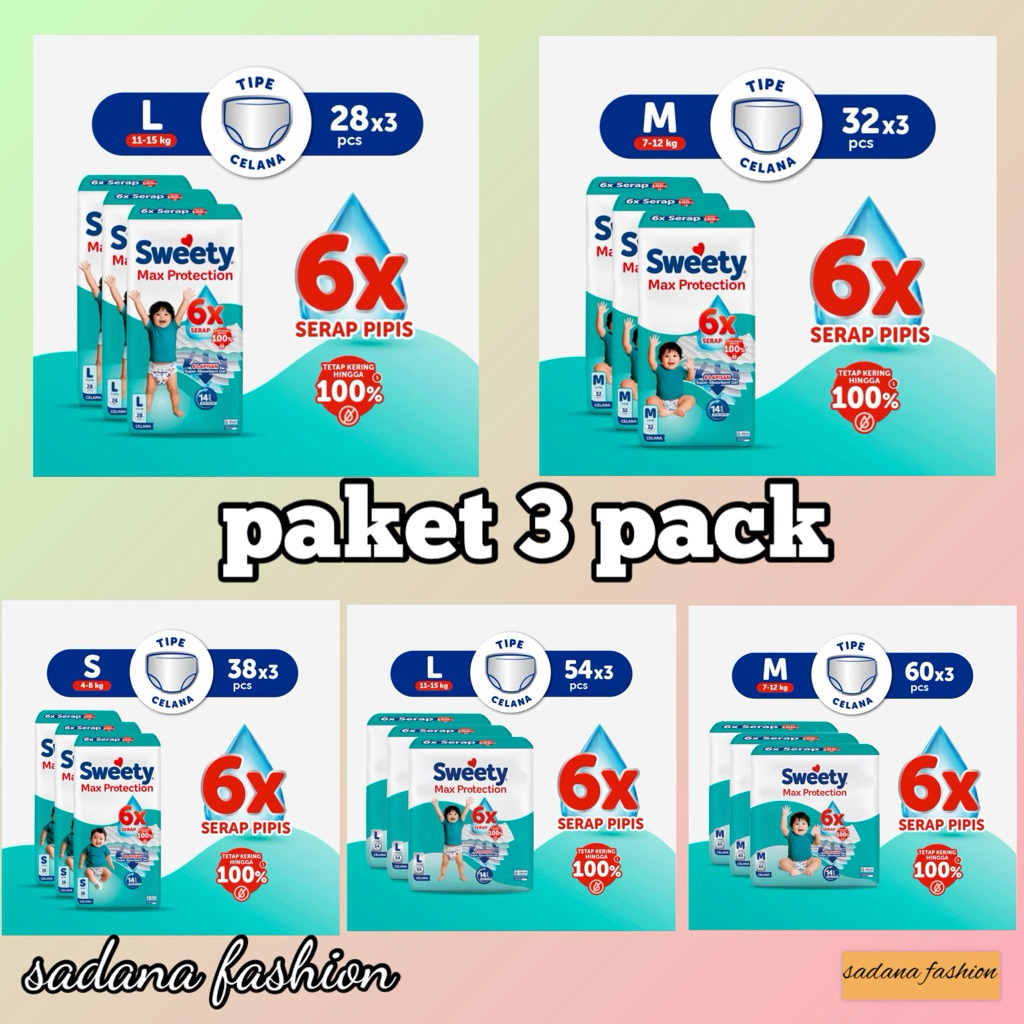 Popok Bayi Sweety Silver Pants Paket 3 Ball Ukuran S M L XL XXL dan Perekat NBS 40