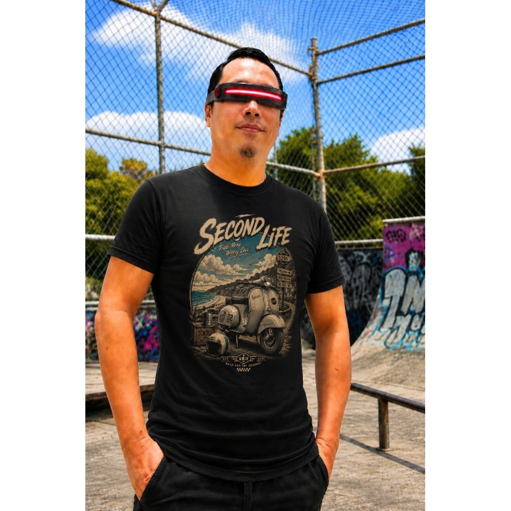 Kaos Second Life Original Desain Vespa Pantai Vintage Oversize Cotton Combed