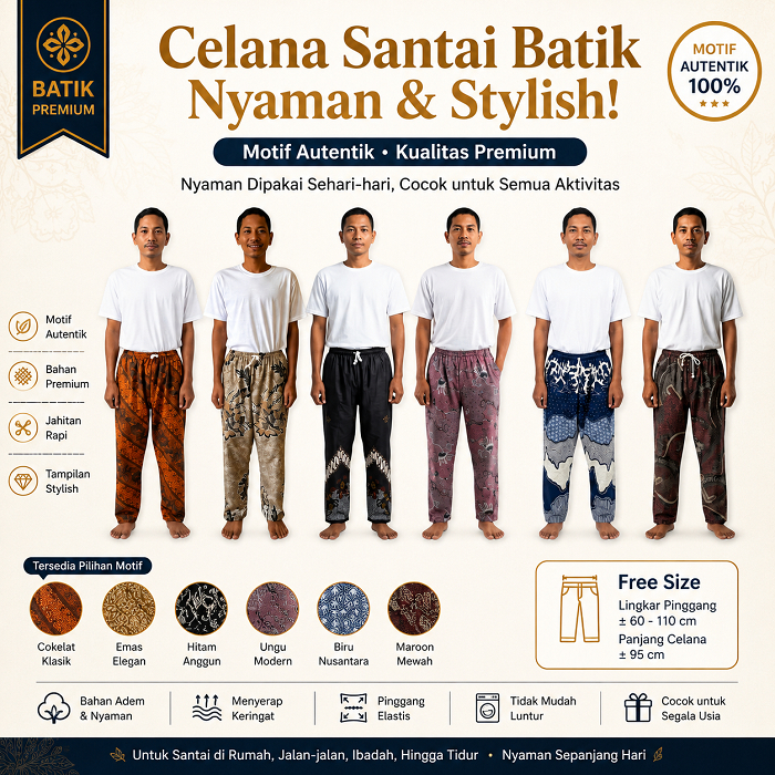 Celana Batik Pria Premium + Selendang Batik Berbagai Motif Ukuran Dewasa