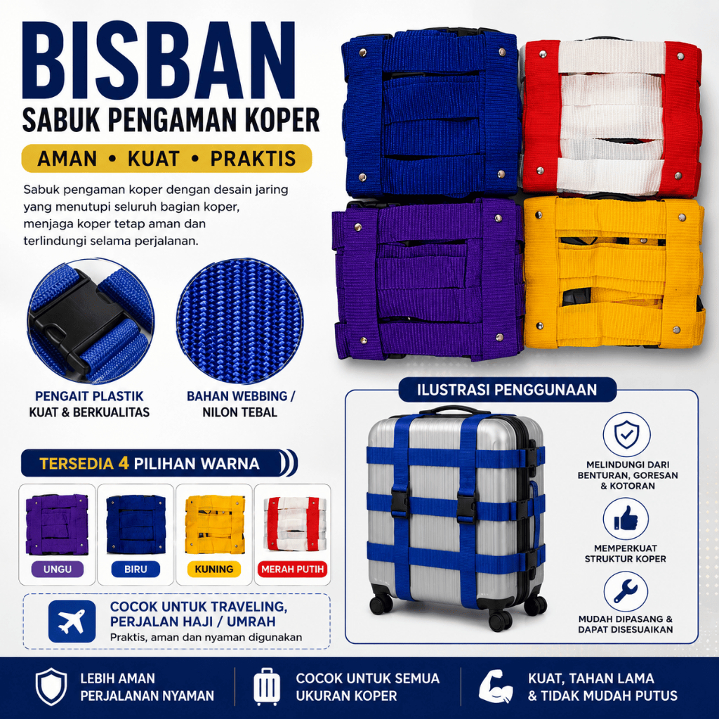 BISBAN TALI PENGAMAN KOPER AMAN/PENGAMAN KOPER BESAR FULL/PERLENGKAPAN HAJI UMRAH KEDIRI