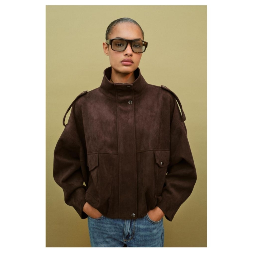 Zara Suede Brown jacket oversized coklat