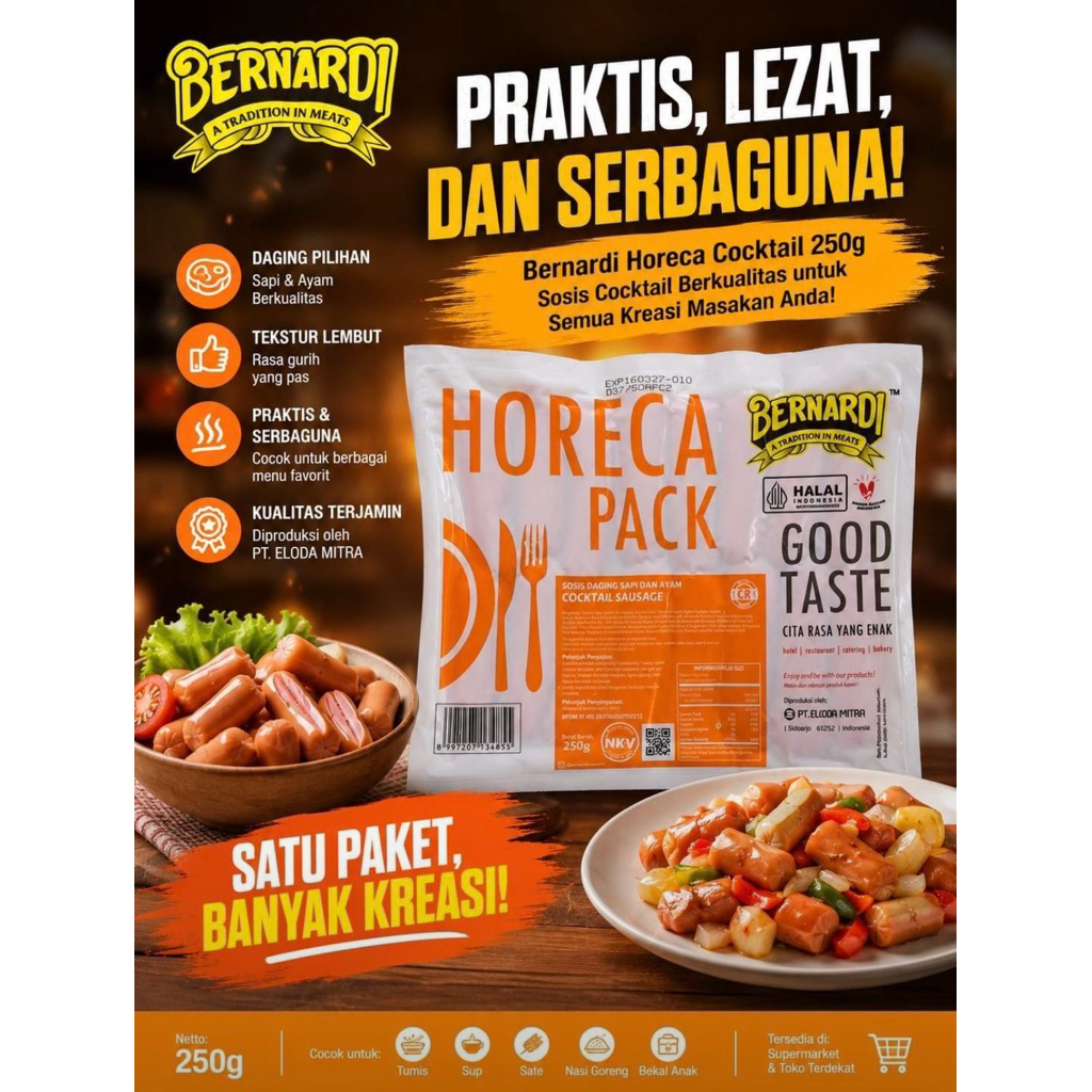 Sosis Horeca Bernardi Ayam , Frozen Food, Sosis bisa di bakar 250gram