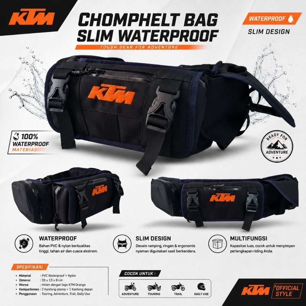 Tas Pinggang Ktm Husqvarna Trail Trabas Adventure Motocross Enduro Waterproof Anti Air
