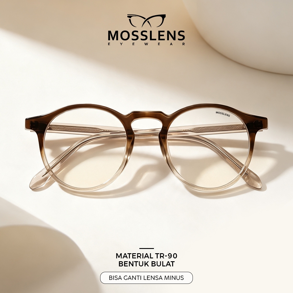 Mosslens Kacamata Photocromic Minus Anti Radiasi Blueray Frame Bulat TR90 Style Pria Wanita 8023