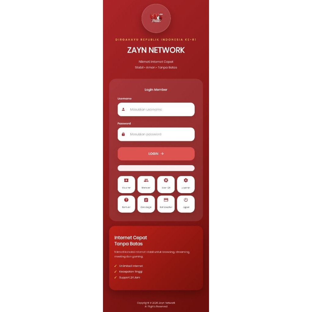 Login Page Hotspot Premium Edisi HUT RI Kemerdekaan