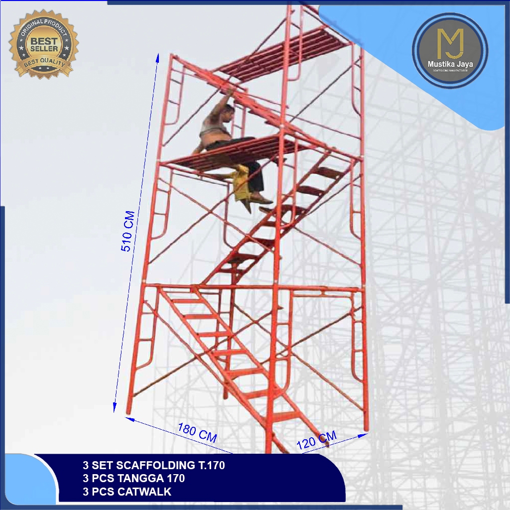 SCAFFOLDING 3 SET LENGKAP MAIN FRAME 170 BERIKUT CATWALK & TANGGA - STEGER 170