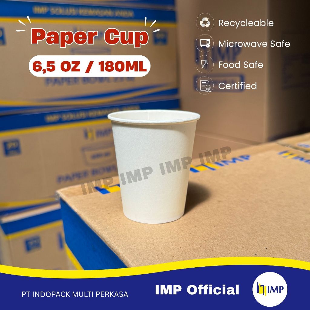 Paper Cup 6,5 Oz / 180ml IMP Hot (1 Pack = 50 Pcs) Gelas Kertas 6.5 Oz Jasuke Tester Bubur Bayi