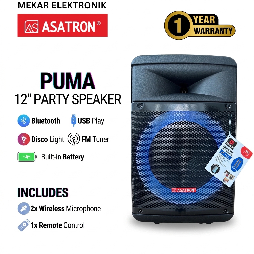 Asatron Puma 12 Inch Bluetooth Party Speaker / Speaker Murah
