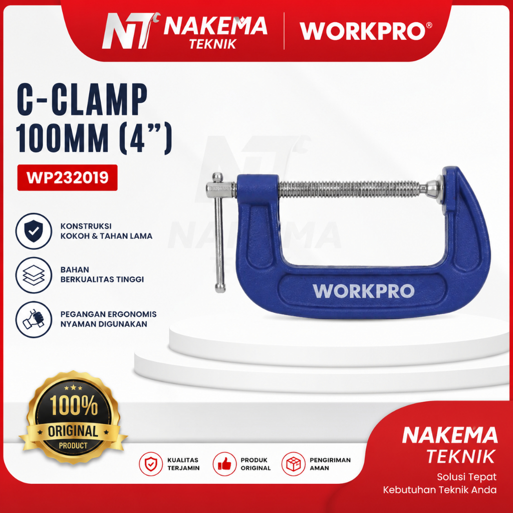 WORKPRO WP232019 100mm (4") C-Clamp Klem Penjepit Besi Kayu WORKPRO Original