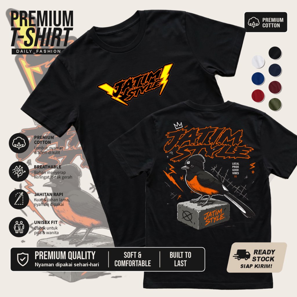 Kaos Jatim Style Burung Kicau Mania Premium Cotton T-Shirt Distro Lokal Pride Keren Unisex