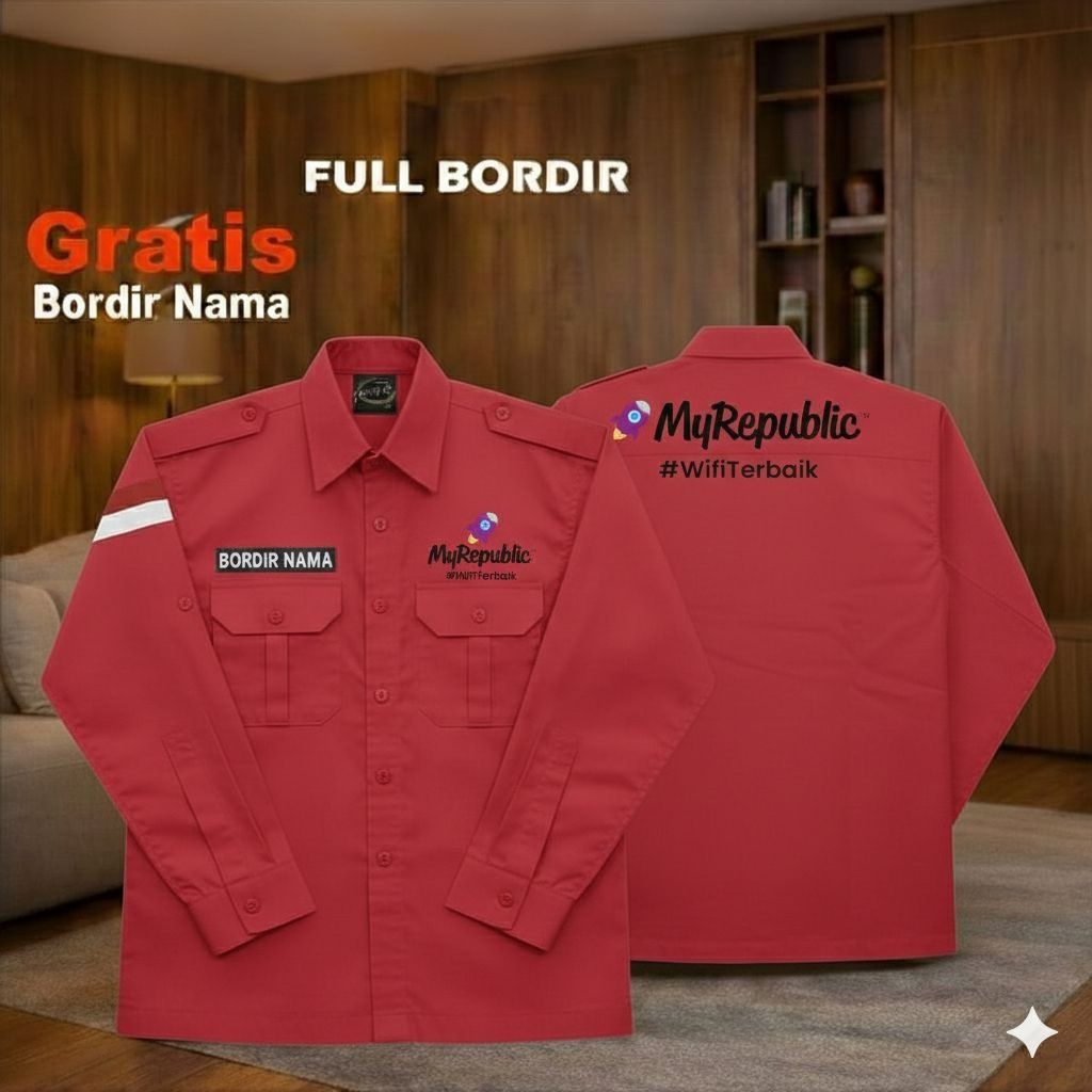 kemeja myrepublic baju pdh wifi terbaik bordir custome panjang