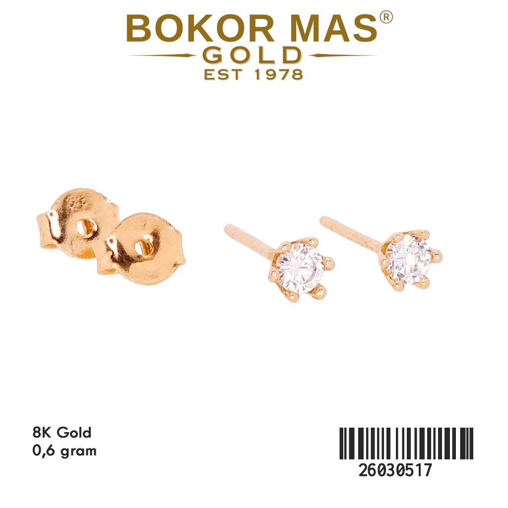 Giwang Tusuk Variasi Solitaire Emas 375 8K 26030517 - BokorMas Gold