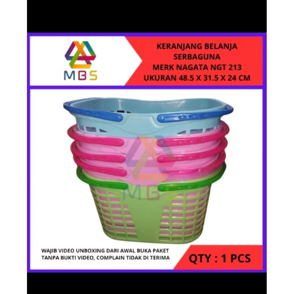KERANJANG BELANJA SAYUR SERBAGUNA BAHAN KUAT TEBAL MERK NAGATA NGT 213 UK 48.5 X 31.5 X 24 CM