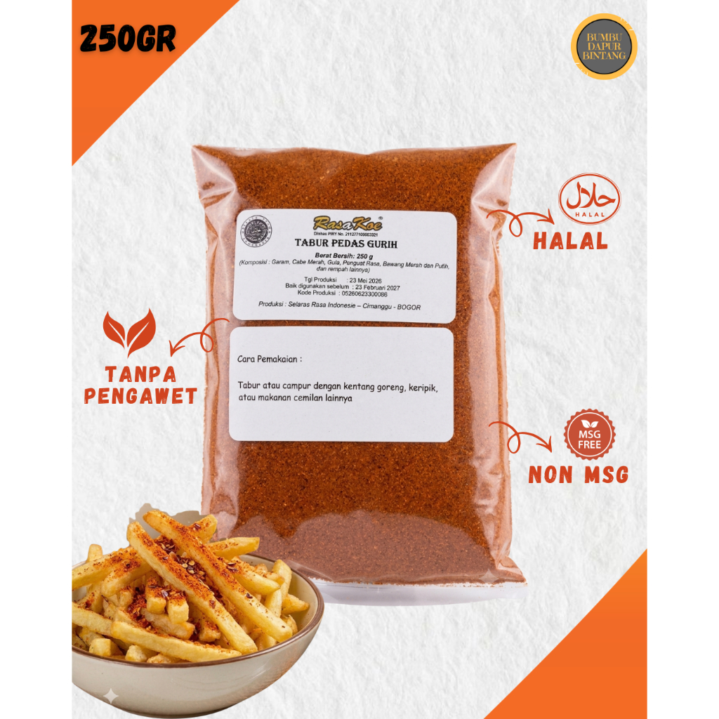 Bumbu Tabur Pedas Gurih 250gr Non MSG Halal MUI Tanpa Pengawet bumbudapubintang