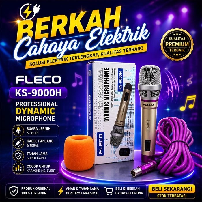 Microphone Fleco KS-9000H Original - Mic Kabel Professional High Quality untuk Karaoke