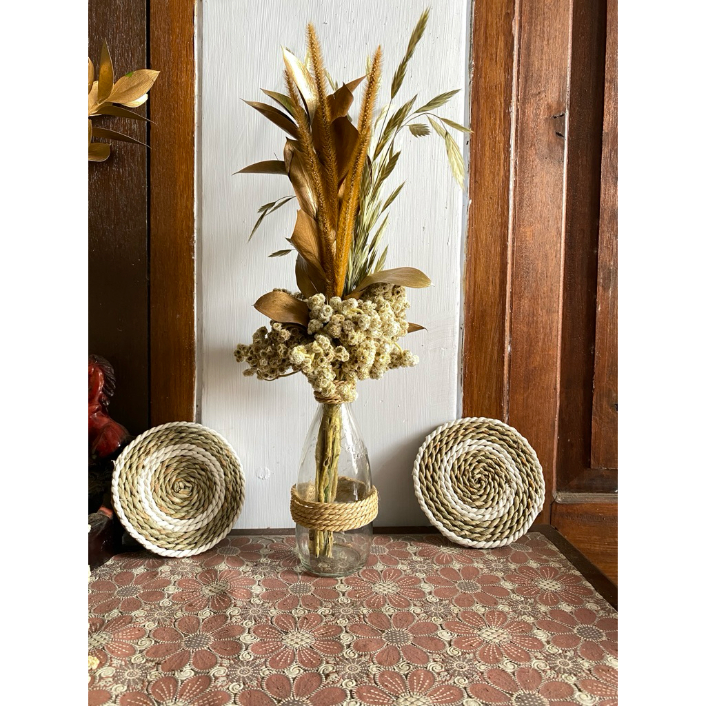 Bunga dan Vas Estetik/ Home Decor/ Dekorasi Rustic Bunga Kering