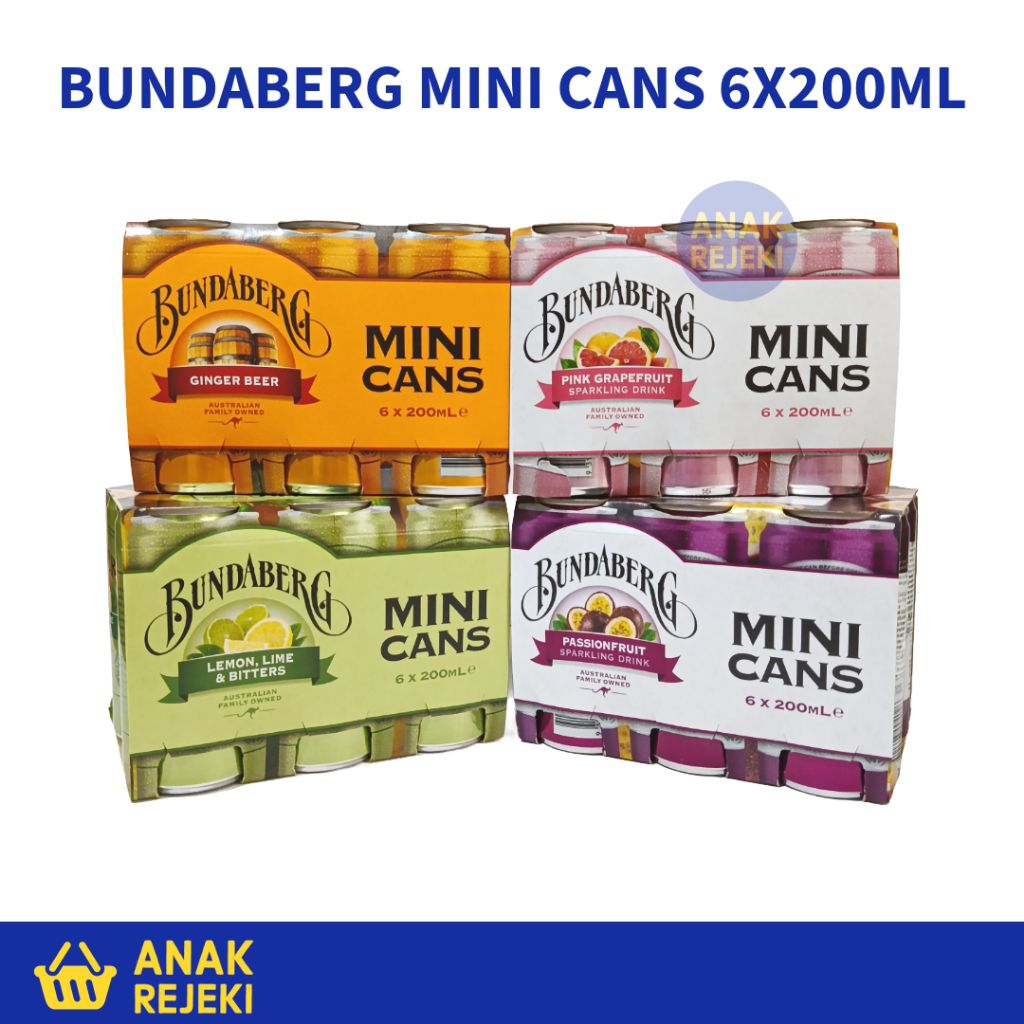 Bundaberg Minuman Kaleng Australia 6x200ml (1Karton) - Ginger Beer | Passionfruit | Grapefruit | Lem