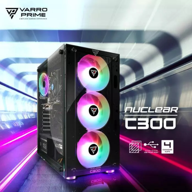 VARRO C300 Casing PC Gaming Black + 3 Fan RGB