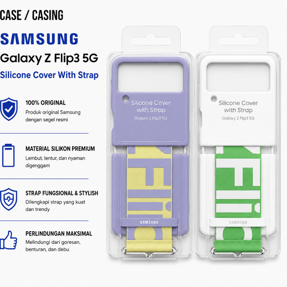 Original Silicone Cover With Strap Case Samsung Galaxy Z Flip 3 z flip3 Casing