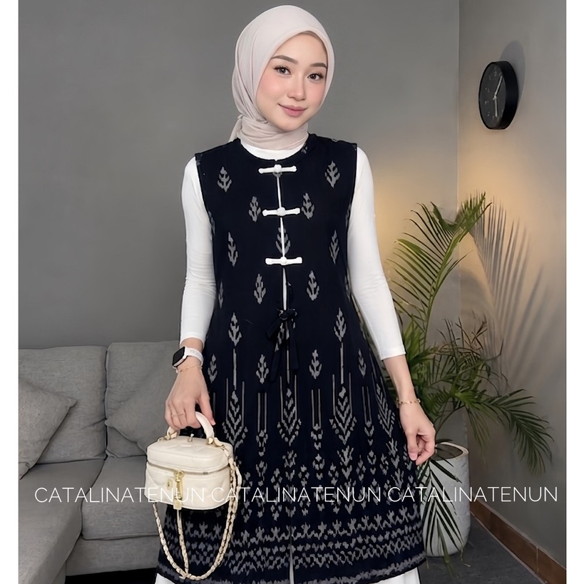 Baju Couple Tenun Ava Long Vest Tenun Handmade | Outer Rompi Tenun Panjang Jumbo