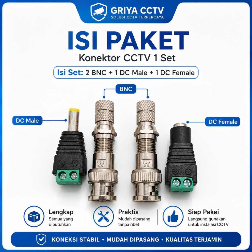 Konektor CCTV 1 Set BNC Plus Jack DC Siap Pasang / Connector 1 Camera