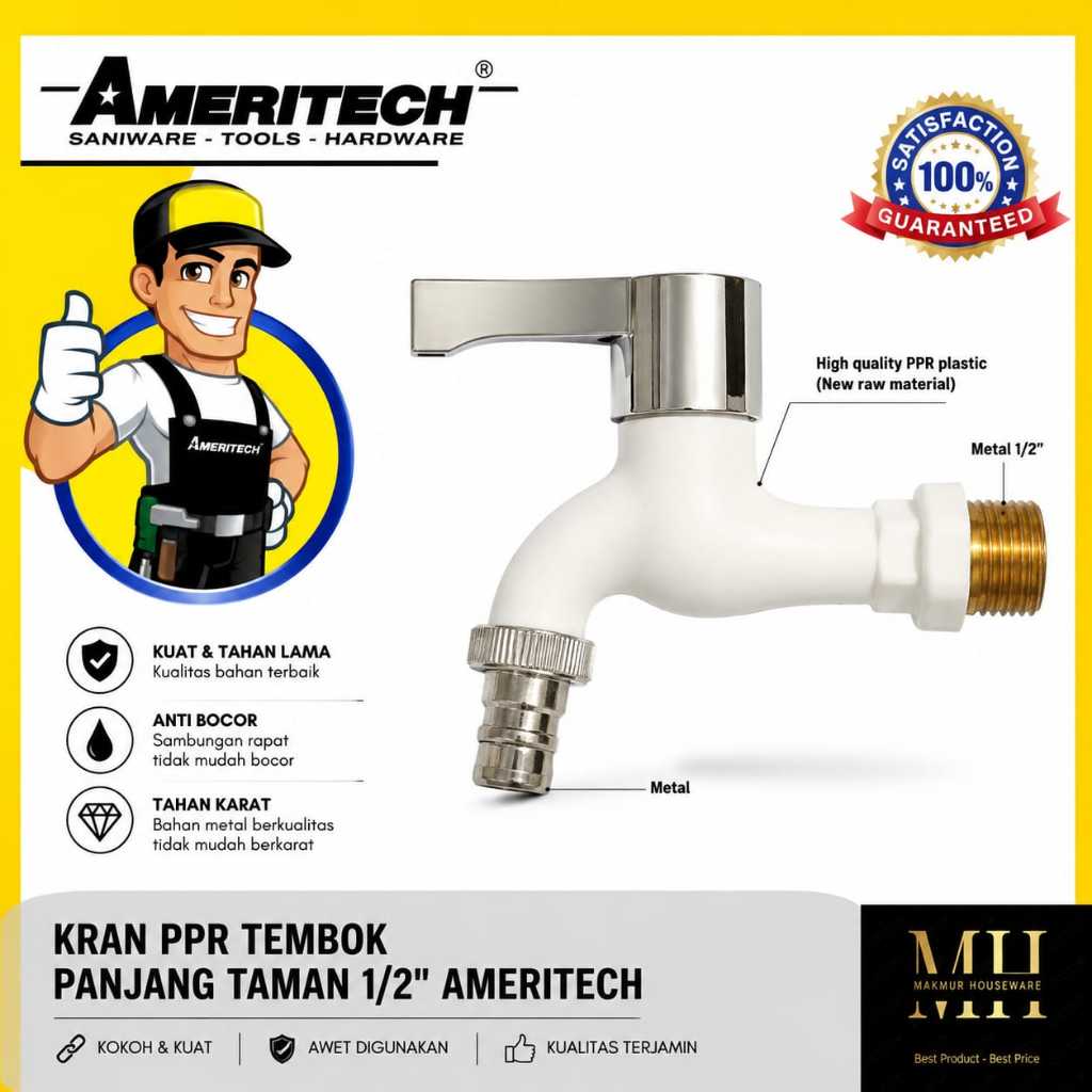 KRAN AIR PVC AMERITECH BODY PANJANG / KRAN AIR PVC PUTIH BODY PANJANG MERK AMERITECH