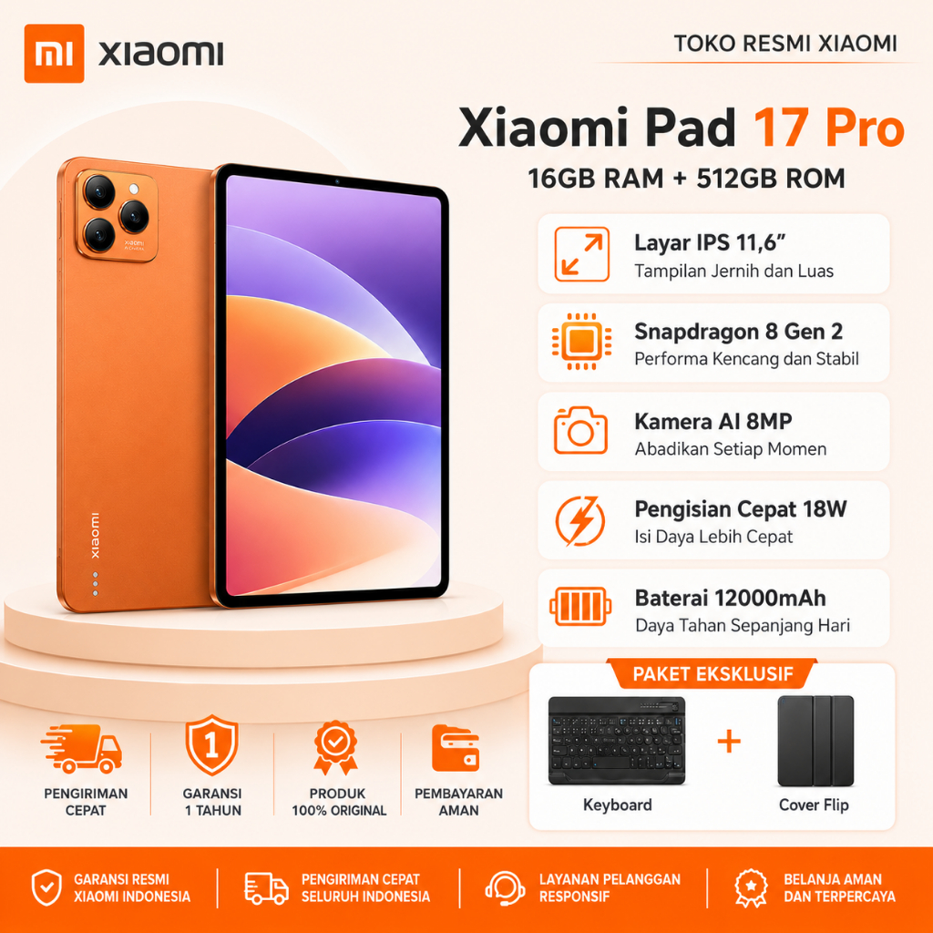 Xiaomi Pad 17 Pro Tablet 16GB RAM 512GB ROM Layar 11.6 Inch Snapdragon 8 Gen 2 Garansi Resmi Free Ke