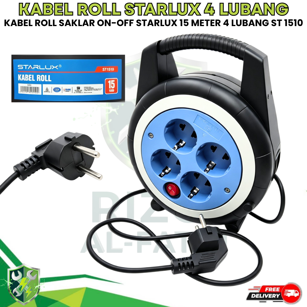 STARLUX Roll Kabel 4 Lubang 15 YARD SNI Saklar On/Off Panjang Kabel 15 Meter Colokan 4 Lubang STARLU