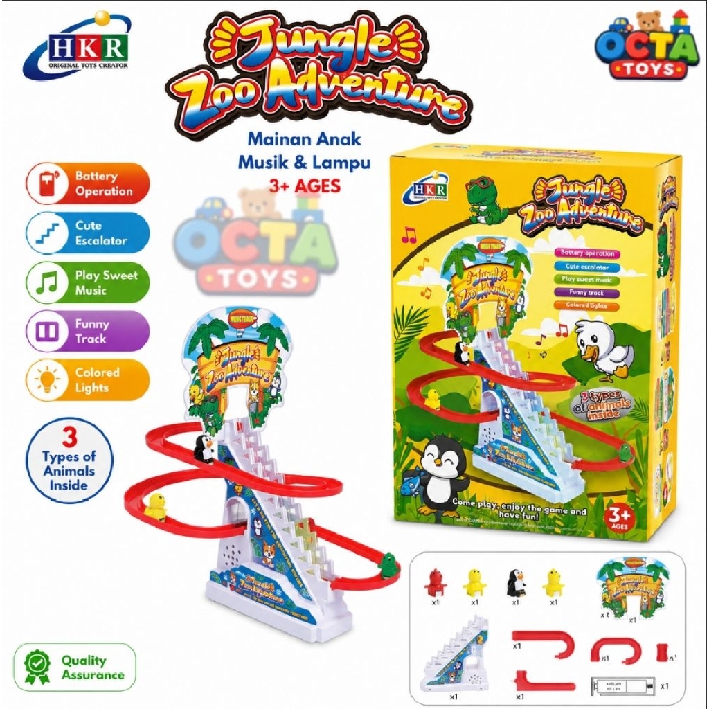 Mainan Jungle Zoo Adventure Escalator Track Otomatis Musik Lampu Edukasi Anak 3+ | Animal Track Batt