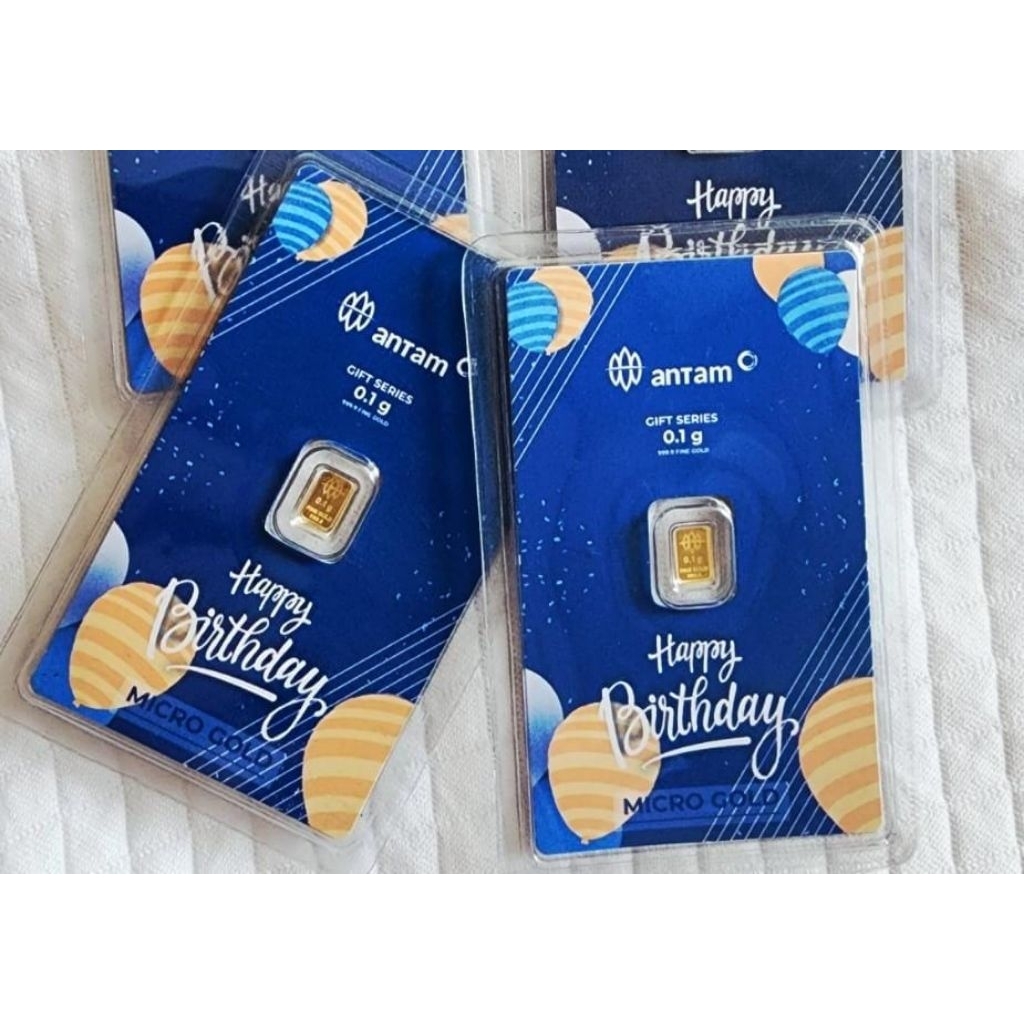 GIFT SERIES ANTAM 0.10 GRAM, ANTAM, MICRO GOLD HAPPY BIRTHDAY , EMAS KITA, LM HRTA, HARTADINATA GOLD