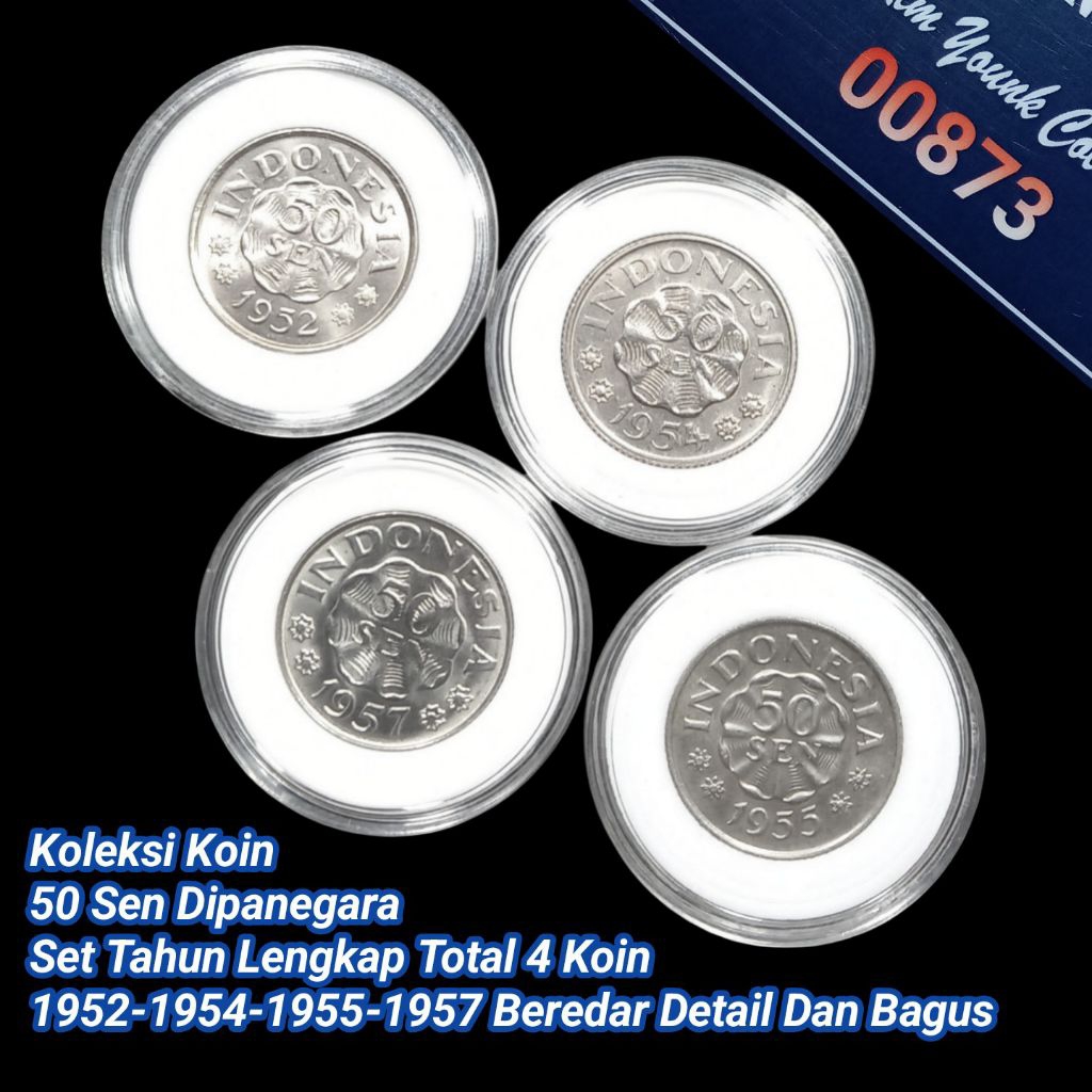 UKI004Coin Set Thn Lengkap 50 Sen Dipanegara Total 4 Koin 1952-1954-1955-1957 Beredar Detail Bagus