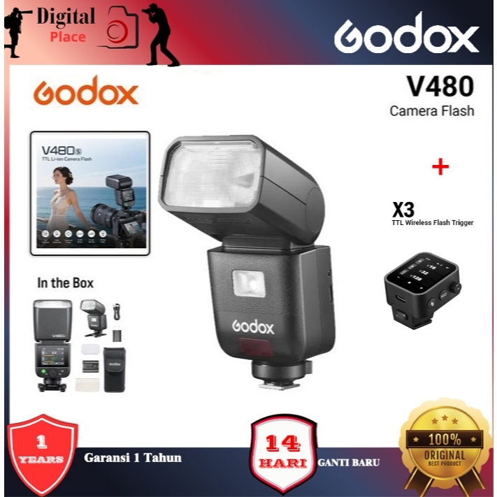 Paket Flash Godox V480 + Trigger X3 X3Pro X3 Pro V480 V 480 Canon Fujifilm Nikon Olympys Sony ORIGIN