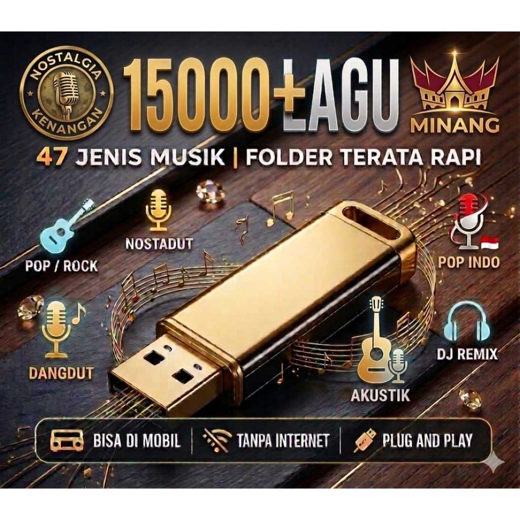 Flashdisk MUSIK USB 64GB Isi Full 15000 Lagu  - Bonus OTG - Paket Musik Audio Mobil & Smartphone Ter