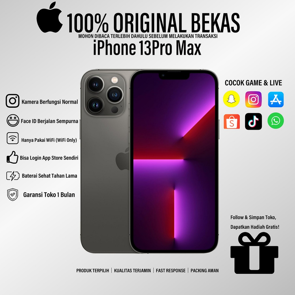 iPhone 13 ProMax 128GB/256GB/512GB/1TB Second Mulus Fullset Original Ex inter ORI 100%