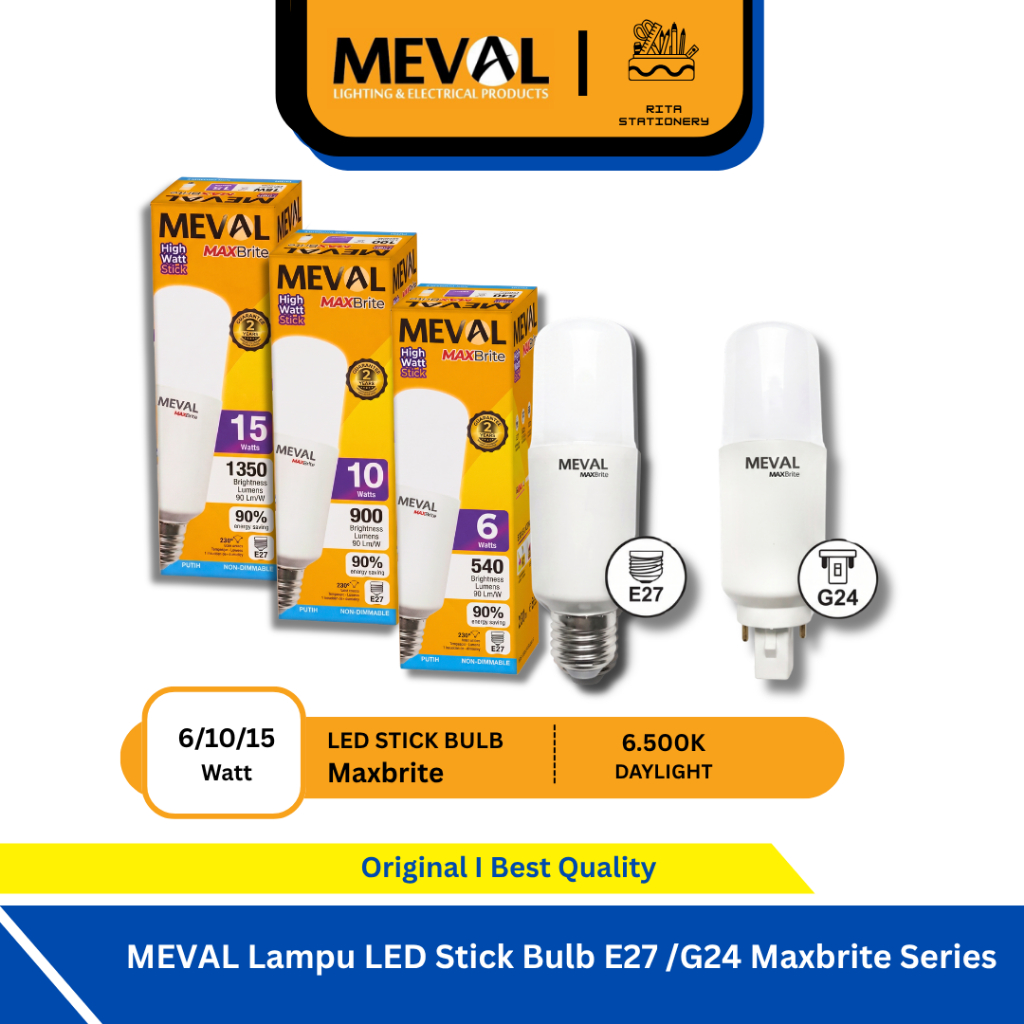 Meval Lampu LED E27 / G24 Stick Bulb Panjang Lonjong Neon Putih Maxbrite 6W 10W 15W