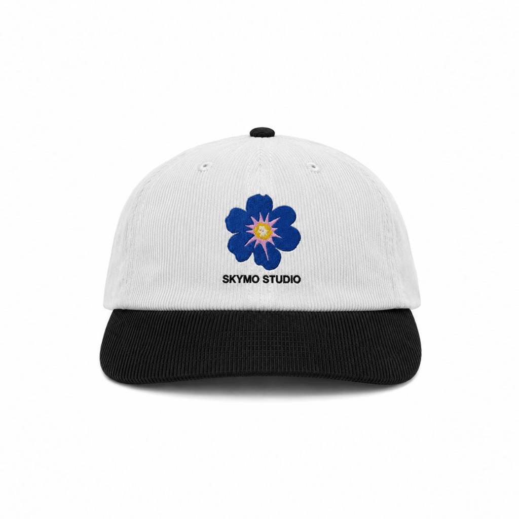 Skymo Apparel Baseball Caps Corduroy Flower White
