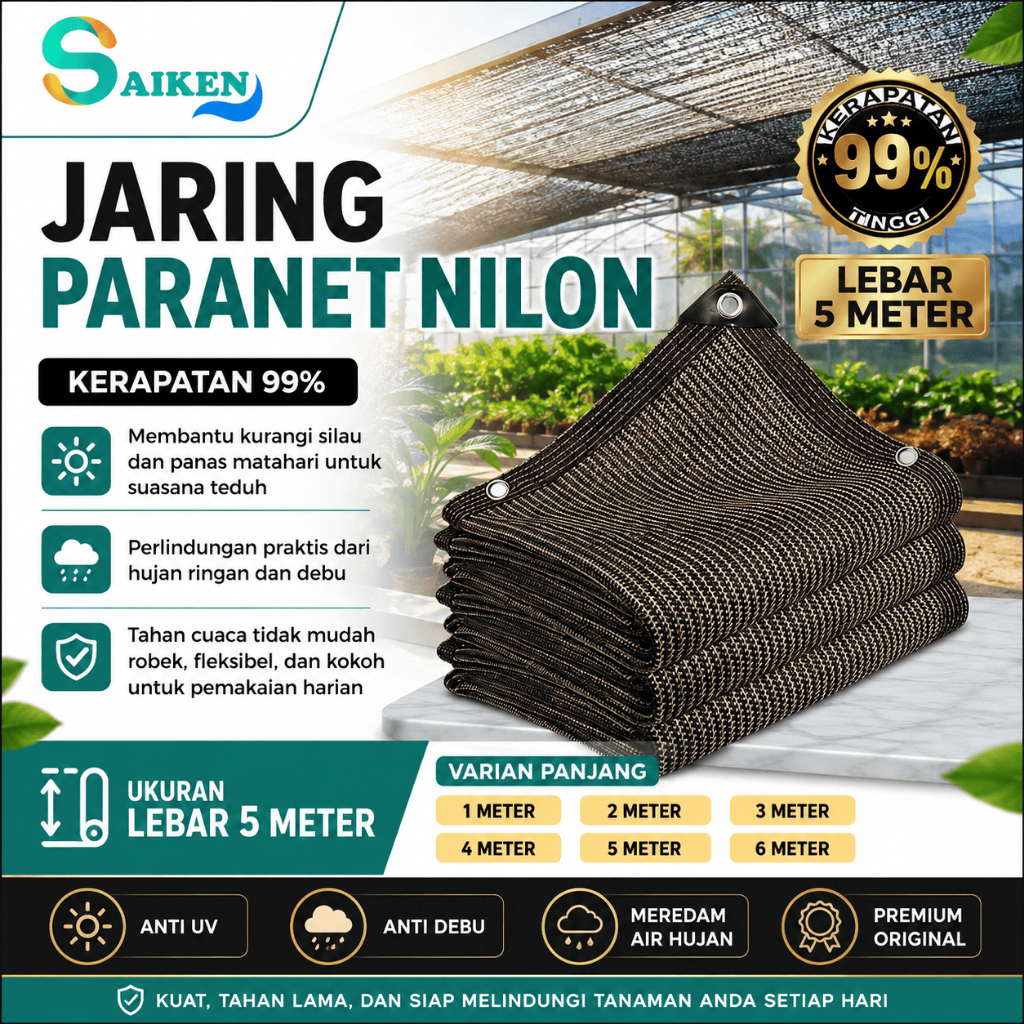 Jaring Paranet 99% Nilon Asli 5 Meter | Paranet Anti UV Tahan Cuaca Warna Coklat