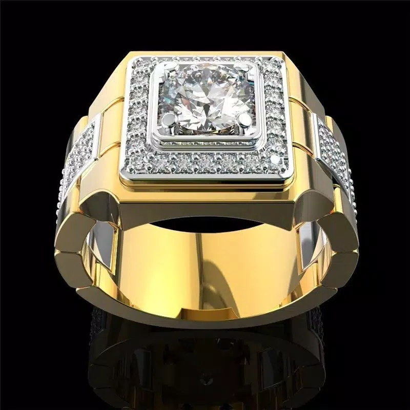 Cincin Pria Elegan Perak Emas Zirkon Desain Mewah
