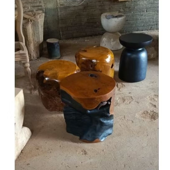Kursi stool bulat akar jati
